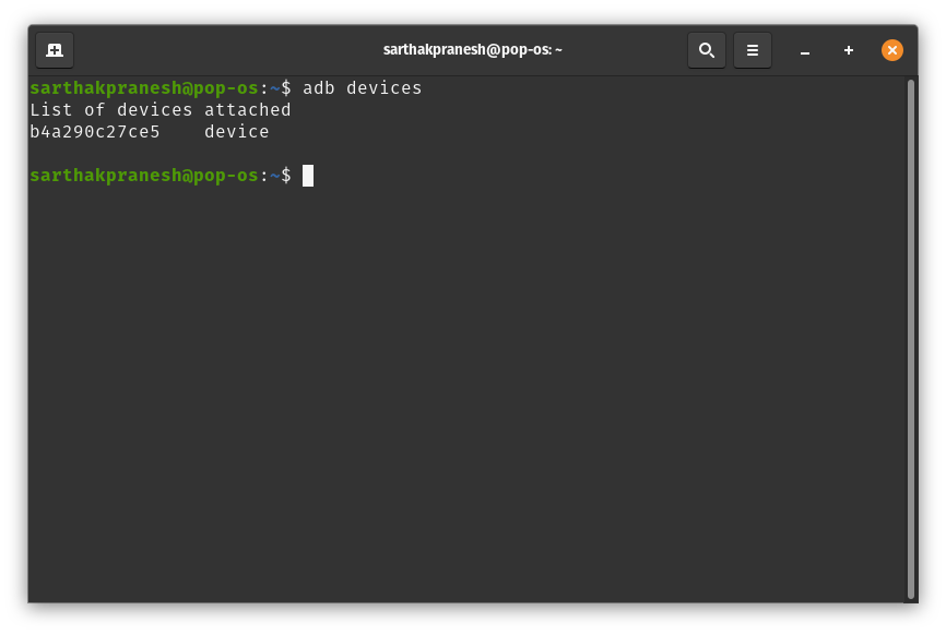 Result for `adb devices`